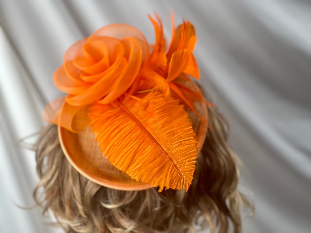 Trendy Asymmetric Orange Sinamay Tea Hat Church Hat Kentucky Derby Hat