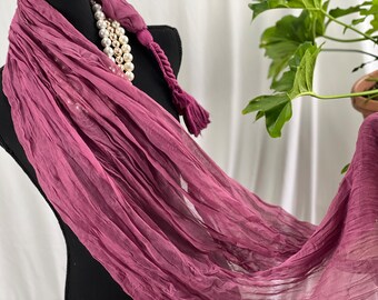 Crinkled Tassel Scarf Rusty Scarf Pleated Scarf Retro Style Eggplant purple scarf Prom Scarf Wedding Shawl Summer Coverup