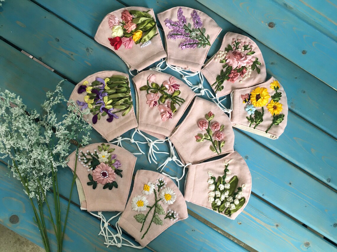 White daisy mask handmade ribbon jessecmault mask linen mask  etsy