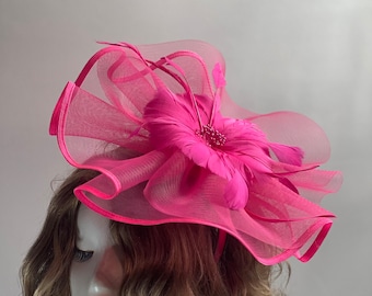 Eleganter Vintage Fuchsia Teehut große Frauen Teeparty Hut, Kirchenhut, Kentucky Derby Hut, ausgefallener Hut, Hochzeitshut, mit Clip