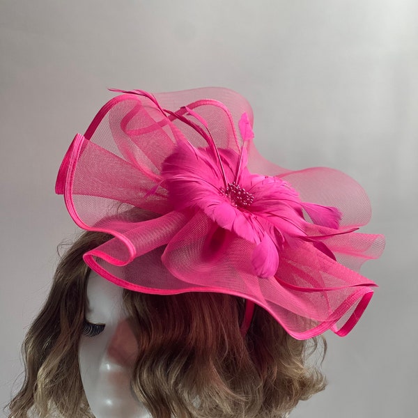 Elegant Vintage Fuchsia Tea Hat Large Women's Tea Party Hat, Church Hat, Kentucky Derby Hat, Fancy Hat, Wedding Hat, With Clip