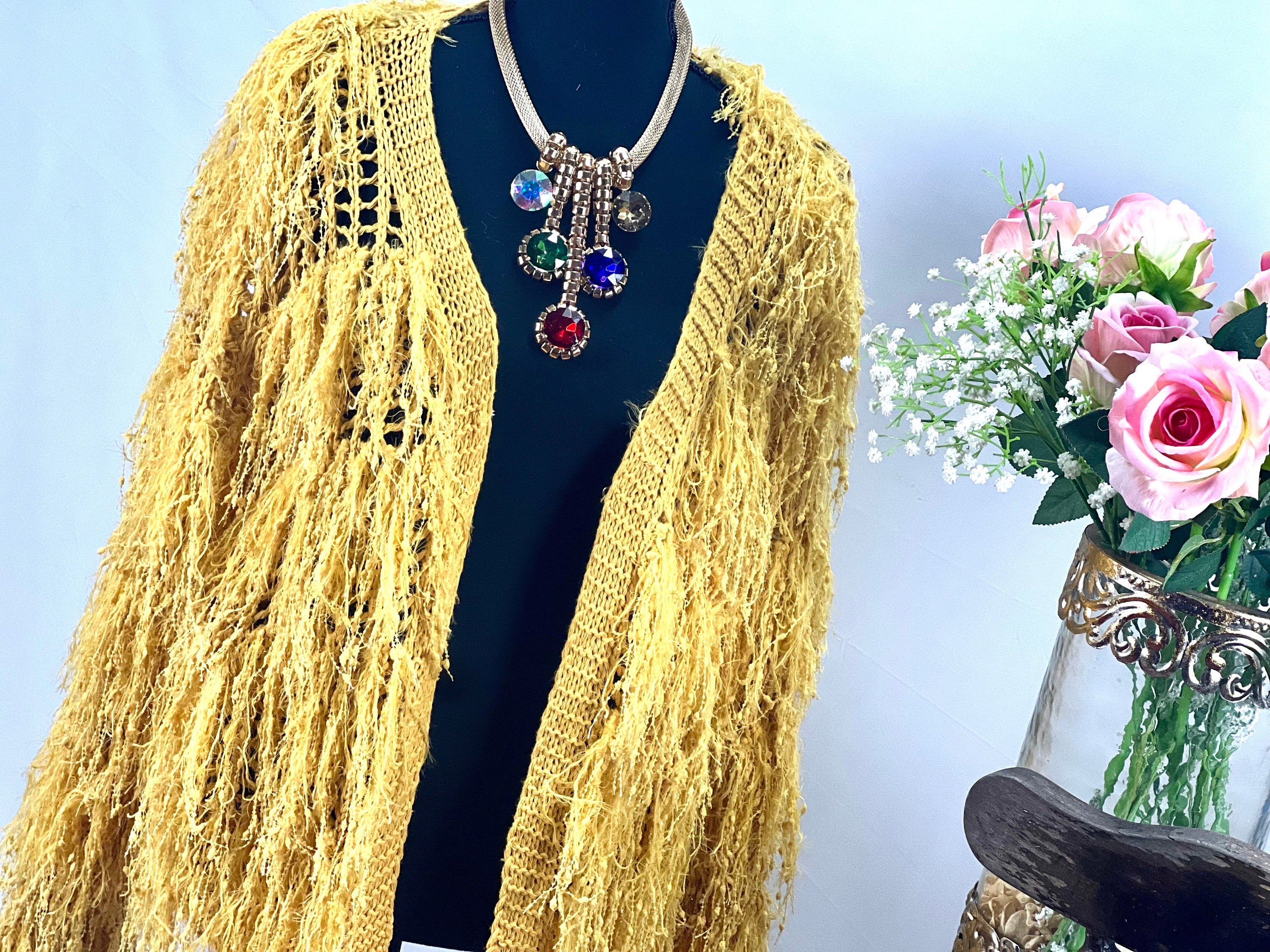 Trendy Yellow Shaggy Cardigan Outer V-collar Net Tassel Short - Etsy