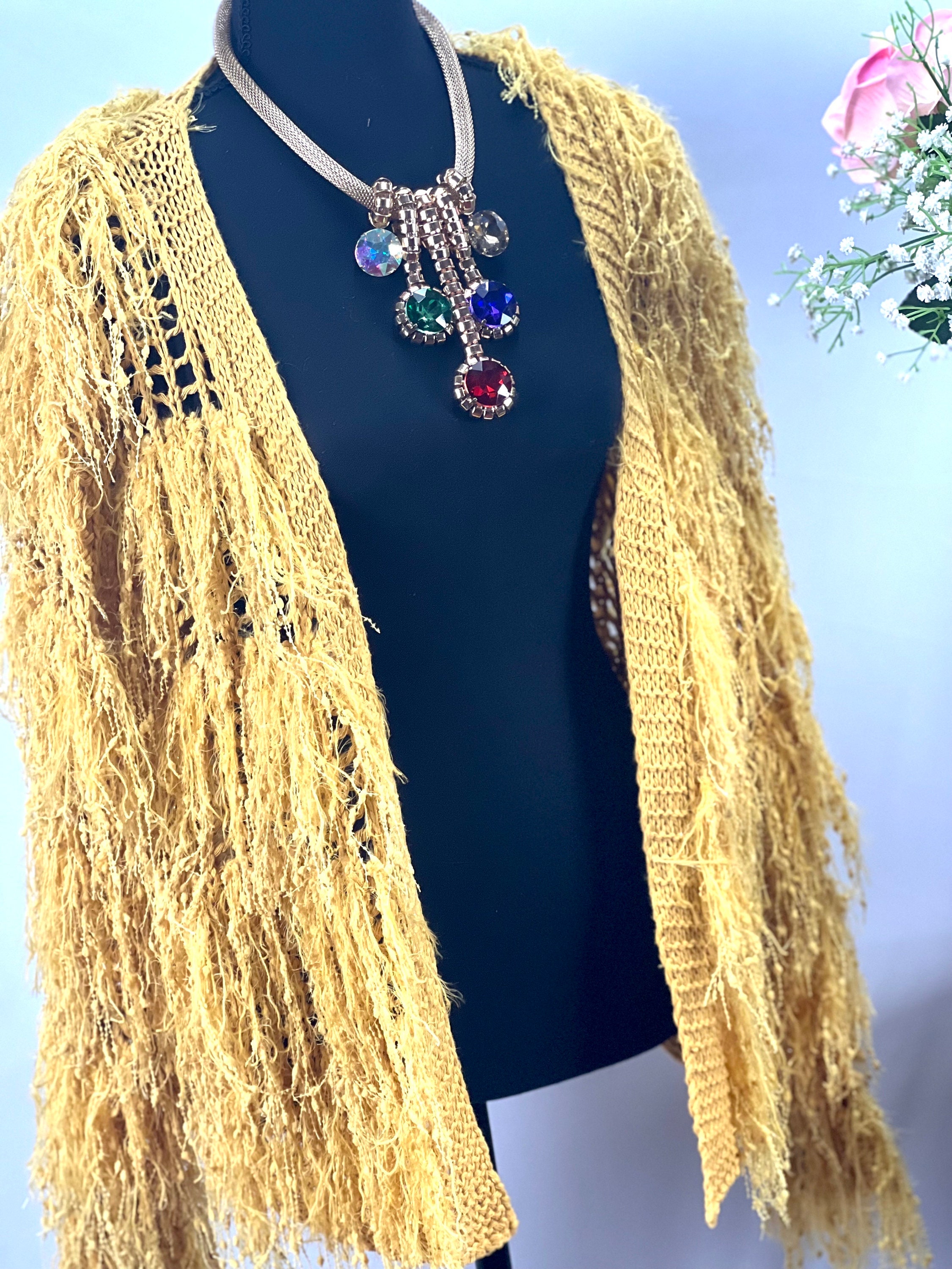 Trendy Yellow Shaggy Cardigan Outer V-collar Net Tassel Short - Etsy