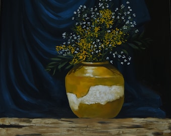 Original Oil Painting on Canvas. Flower vase. by Vietnamese Artist Giang Dinh Dang. Large oil painting. Ship from Texas