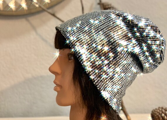 NAVY BLUE Sequin Winter Hat. Sequin 