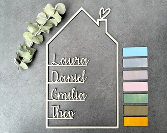 House with name made of wood, housewarming personalized wooden gift, wedding gift family