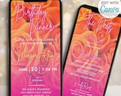 Digital Orange Roses Birthday Invitation Template Neon Pink Party Evite Electronic Birthday Dinner Invite Editable Template animated evite