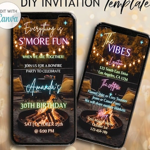 Digital födelsedagsinbjudan till fest i brasalägret, Smore Fun Evite-inbjudan till bakgårdsbrasa, födelsedagsinbjudan till sommarmatlagningsfest, gör-det-själv-video.