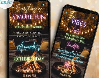 Bonfire Camp Party Invitation Digital Birthday Invite Smore Fun Evite Backyard Bonfire Invite Birthday Summer Cookout Video Invitation DIY