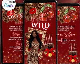 Wild Birthday Invitation Template: Red Cherry Cheetah Print Animated Video Invite Leopard Party with Photo