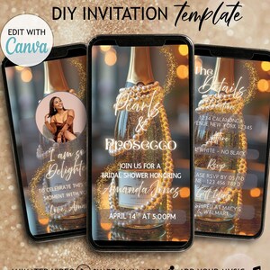 Pearls and Prosecco Theme, Pearls Prosecco Bridal Shower Invitation, Animated Template, Pearls Bridal Shower Invite
