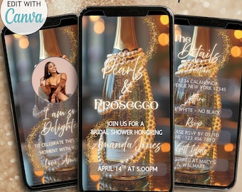 Digital Pearls Prosecco Bridal Shower Invitation Animated Template Pearls Bridal Shower Invite Pearls Wedding Shower Evite Champagne Brunch