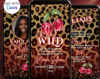 Red Panther Girls Gone Wild Bachelorette Invite Cheetah Leopard Print Invite Cherry Invitation Animated Lets Get Wild Love Bach Ladies Party