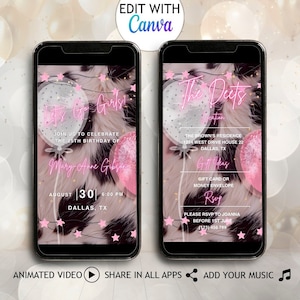 Editable Lets Go Girls Cowgirl Party Invitation Template Digital Birthday Party Invite Cowhide with White Pink Balloons Evite Western Themed