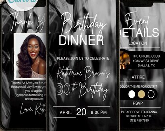 All Black White Birthday Dinner Invitation Template DIY Black Affair Birthday Party Video Invite Adult Evite