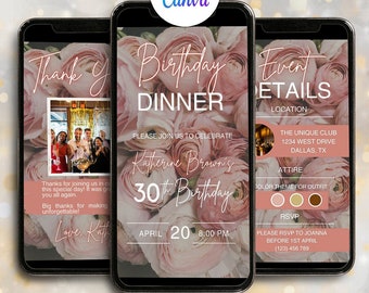 Digital Birthday Dinner Invitation Editable Birthday Party Digital Dinner Party Invite Electronic Floral Video Invitation Template Evite