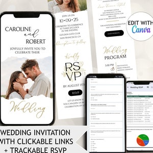 Web Hochzeitseinladung Clickable Antwort-Tracking Digitale Hochzeitseinladung Bilder Antwort Form Links Online Hochzeitseinladung Website Template