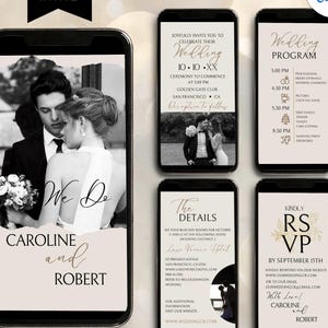 Modern Beige Wedding Invitation Template Wedding Photo Digital Wedding Video Itinerary Invite Modern Details Wedding RSVP Evite with Picture