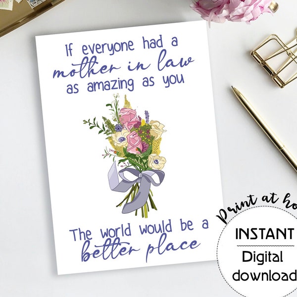 Printable Mother's day card for Mother in Law card for mom in law birthday card for mother in law last minute card for mimi card printable