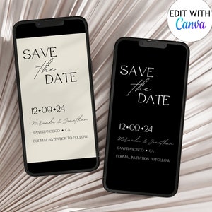 Digitale Save the Date-uitnodiging bruiloft Save the Date e-invitesjabloon Save our Date uitnodiging minimalistisch zwart beige datumaankondiging