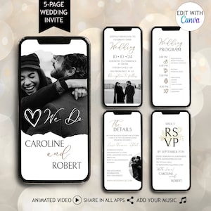 Digital Modern Black and White Wedding Invitation Animated Program Template RSVP Wedding Invitation Video Wedding Evite with Photos Editable