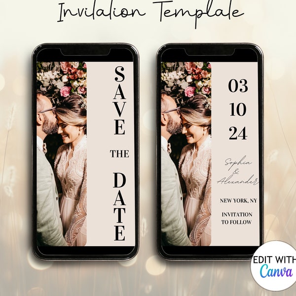 Classic Save the Date Video Invitation Template Picture Digital Save our Date Photo invite Electronic Save-the-Date Mobile Text Animated