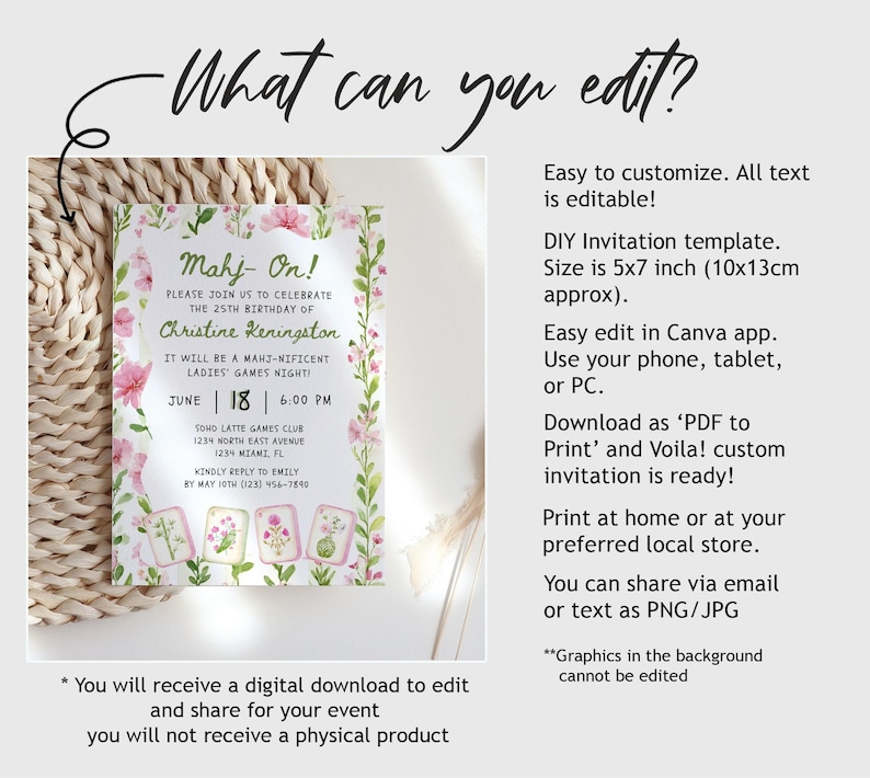 Floral Wedding Invitation Template, Editable DIY Event Invitation, Instant Download Digital File