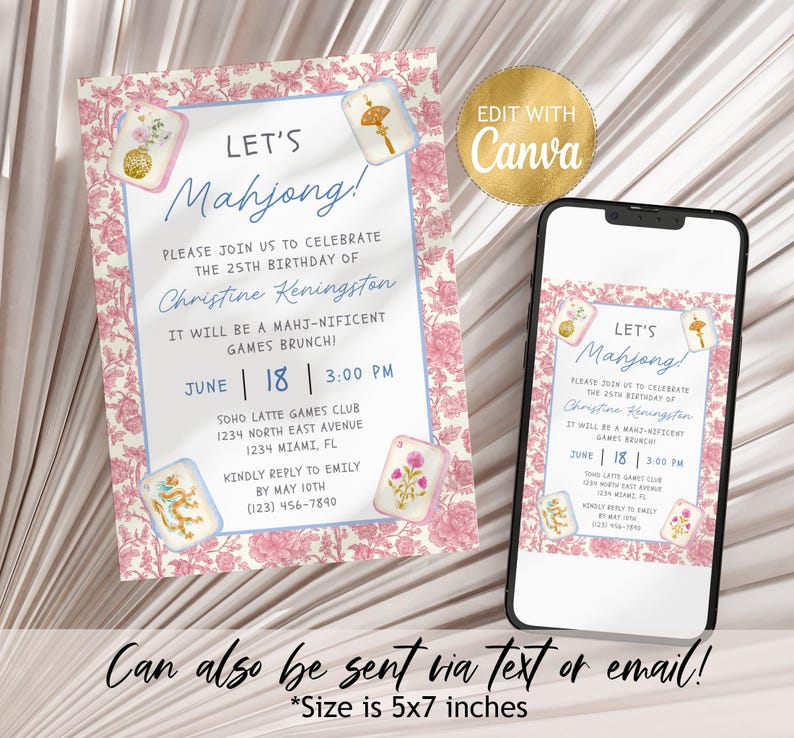 Elegant Digital Bridal Shower Invitation, Pink Floral Design, Editable PDF, Printable, Customizable Event Template