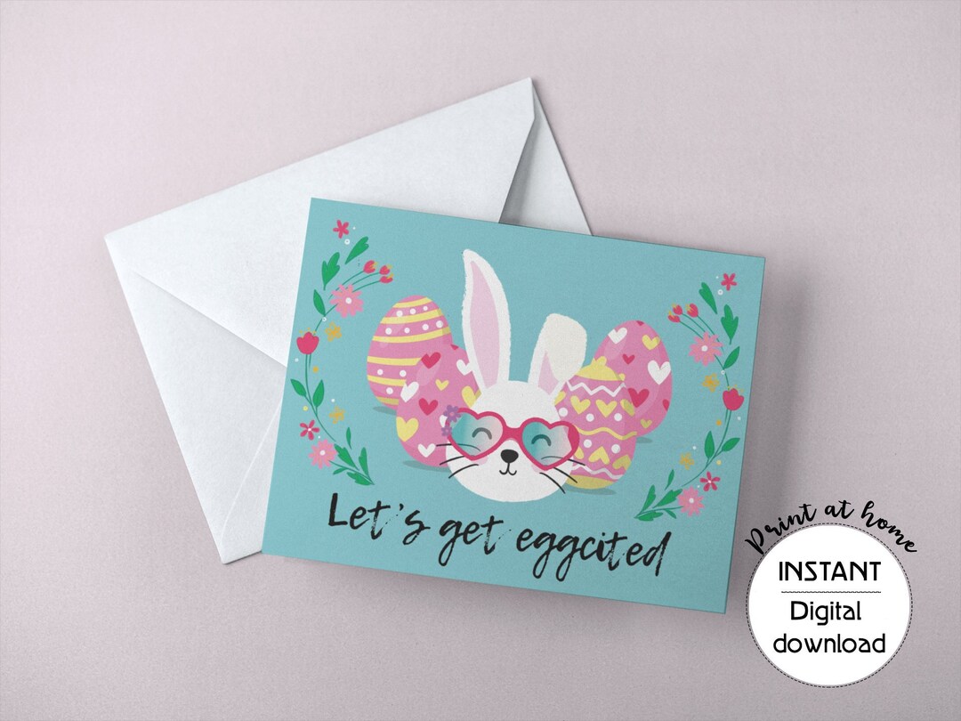 Easter Printable Card. Funny Bunny and Eggs Digital Download - Etsy