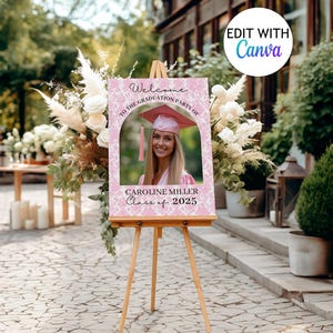 Pink Toile Graduation Welcome Sign Template Class of 2025 Graduation Poster Editable Senior Graduation Yard Sign Template Grad Party Decor image 2