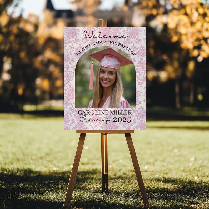 Pink Toile Graduation Welcome Sign Template Class of 2025 Graduation Poster Editable Senior Graduation Yard Sign Template Grad Party Decor image 5