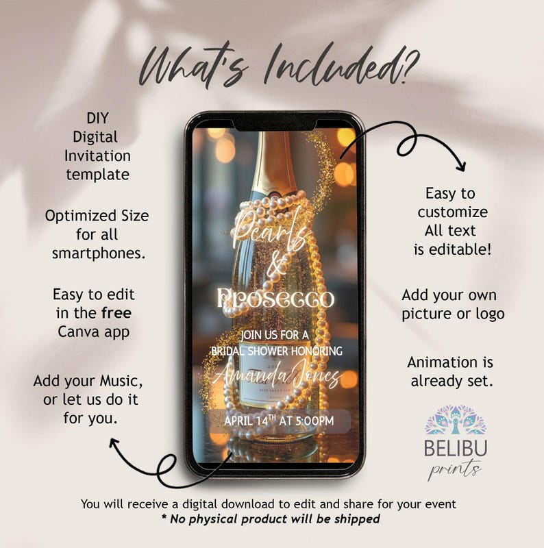 Customized Prosecco Digital Invitation, DIY Editable Wedding Template, Smartphone Compatible Event Invite