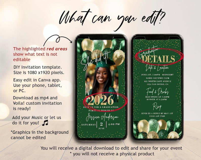 Digital Graduation Invitation Template 2025, Editable Video Invite, Customizable Design, Instant Download, Class of 2025 Celebration