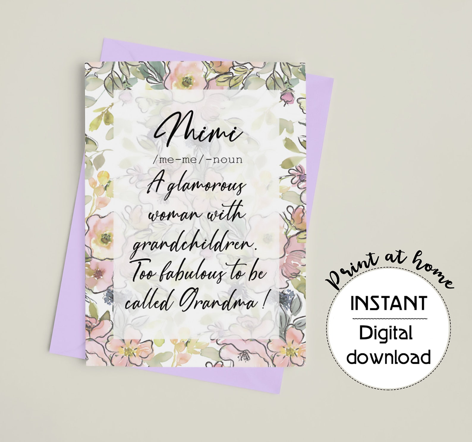 Mimi Mother's Day Printable Card Mimi Gift Grandma's - Etsy