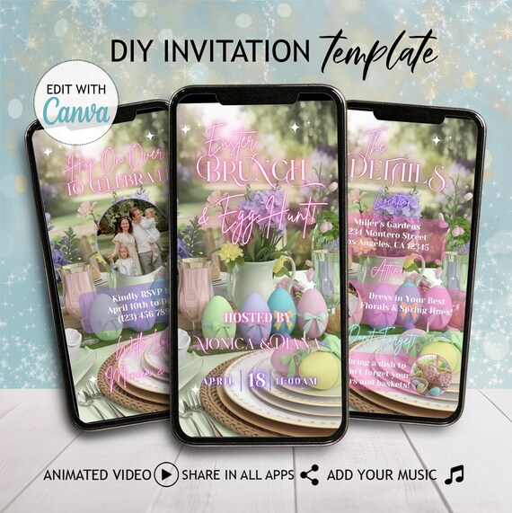 Easter egg Hunt Invitation Easter Brunch Invite template The Hunt is On DIY Editable Happy Easter Animated Evite Christian Lunch Party