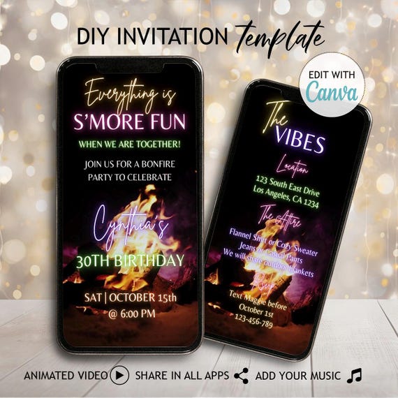 Digital Bonfire Party Invitation Template Smore Fun Video Invite Summer Backyard Birthday Party Evite Bonfire Party Invitation Dinner Flyer
