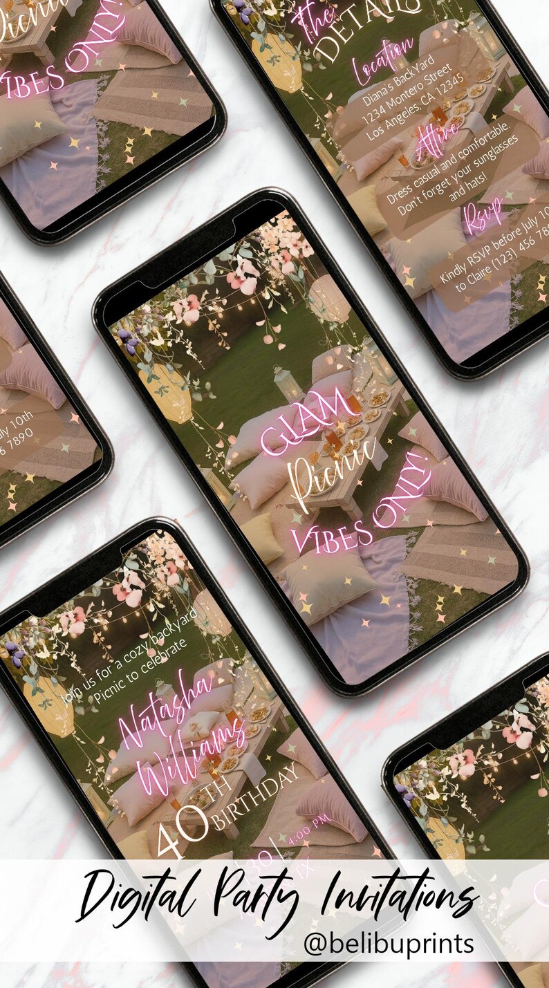 Custom Digital Birthday Party Invitations, Floral Design, Elegant Mobile Invite Template