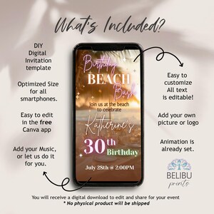 Digital Beach Party Invitation Itinerary Template Beach Birthday Bash Animated Invite Summer Beach Picnic Evite Pink Beach Itinerary Invite image 2