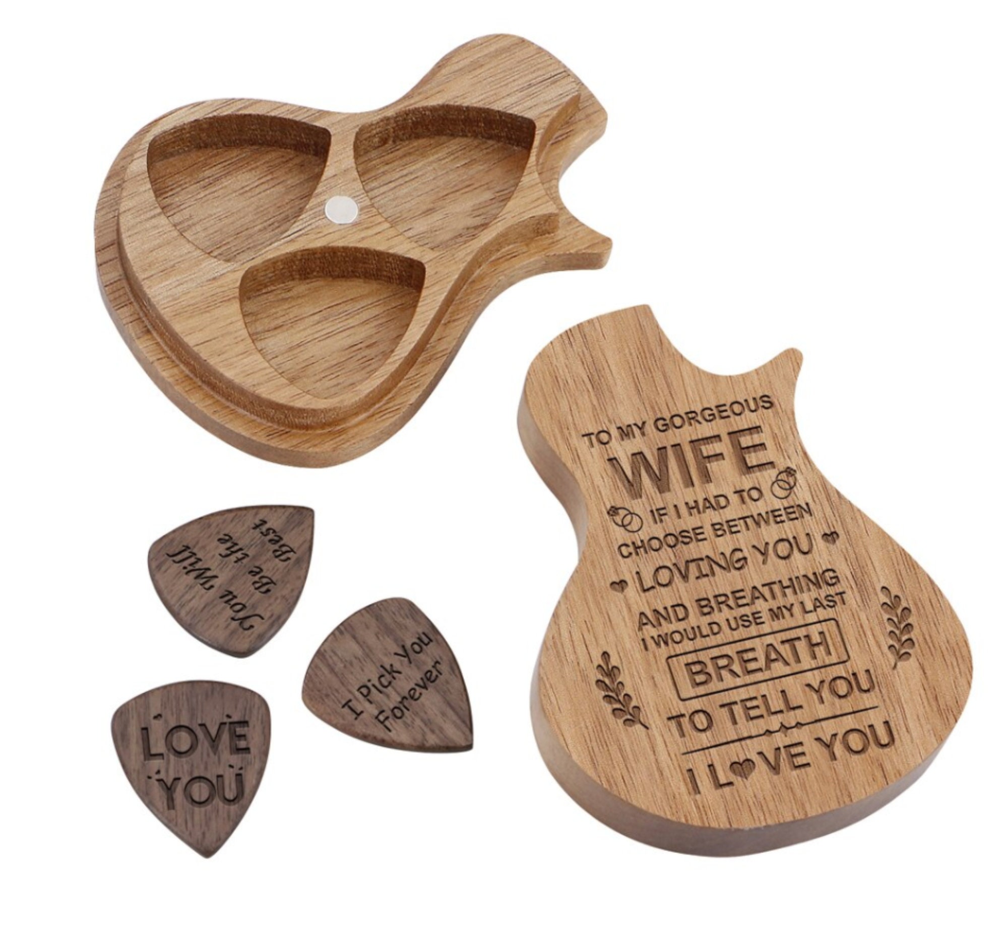 Engraved Guitar Shaped Pick Case Wooden Guitar Box 3pc Set Etsy.de