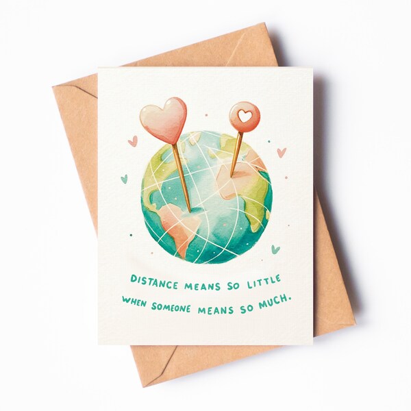 Long Distance Love Card - Romantic Travel Relationship Gift -  Distance Means So Little Watercolor Greeting