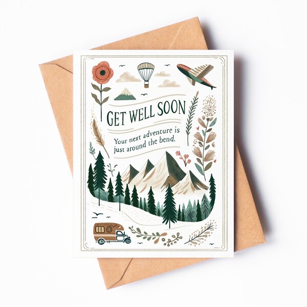 Get Well Soon Mountain Card | Rustic Nature Thinking Of You | Care Package Alpine Gift