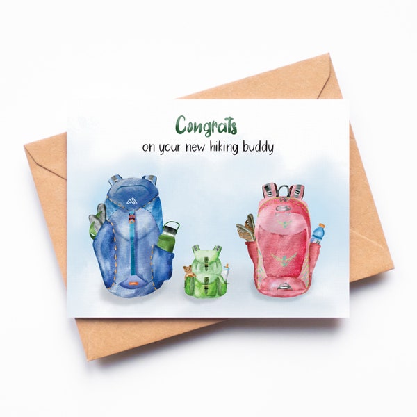 Adventure Baby Shower Card | Baby Hiking Backpack Card | Boots, Nature, Adventure, Camping, Congratulations