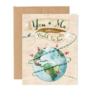 Travel Couple Anniversary Card | You And Me Birthday Card | Adventure Vacation Gift | Globe, Map, Explorer Card