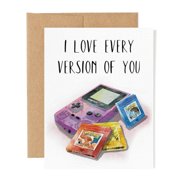 Pokémon Gameboy Color Greeting Card | I Love Every Version of You Card | Pikachu Gamer Love Card