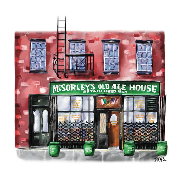 McSorley's Old Ale House Print - East Village Print - NYC Illustrated Wall Bar Art