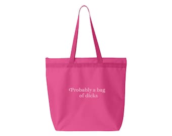 Wahrscheinlich A Bag Of Dicks - Große Reißverschluss-Einkaufstasche, gesticktes Design auf Reißverschluss-Einkaufstasche