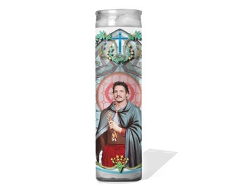 Saint Pedro Pascal Celebrity Prayer Candle: Non Scented | 8 inch Glass Prayer Votive - 100% Handmade in USA | Funny Gift Idea