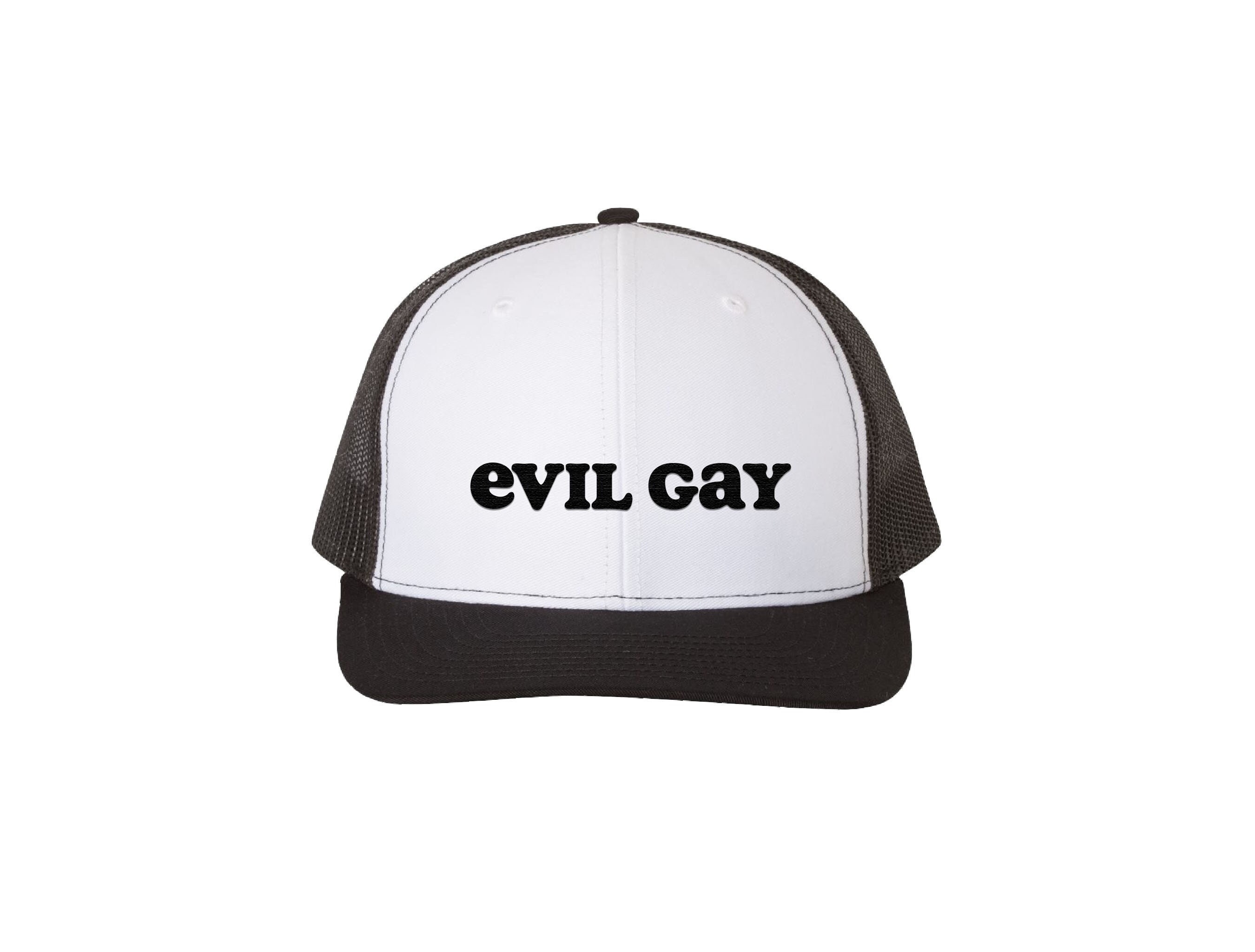 Evil Gay - Embroidered Trucker Hat, Black and White Trucker Hat