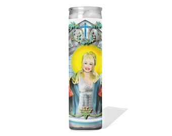 Saint Dolly Celebrity Prayer Candle: Non Scented | 8 inch Glass Prayer Votive - 100% Handmade in USA