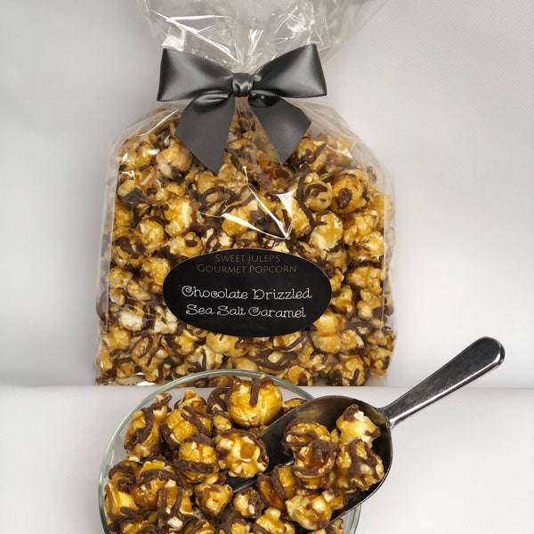 Chocolate Drizzled Sea Salt Caramel Gourmet Popcorn